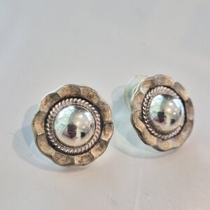 Vintage 925 Mexico Sterling Silver Concho Dome Earrings Mixed Metal Southwestern